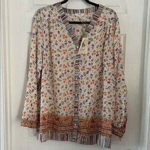 Easel Multicolor Floral Button-Up Blouse